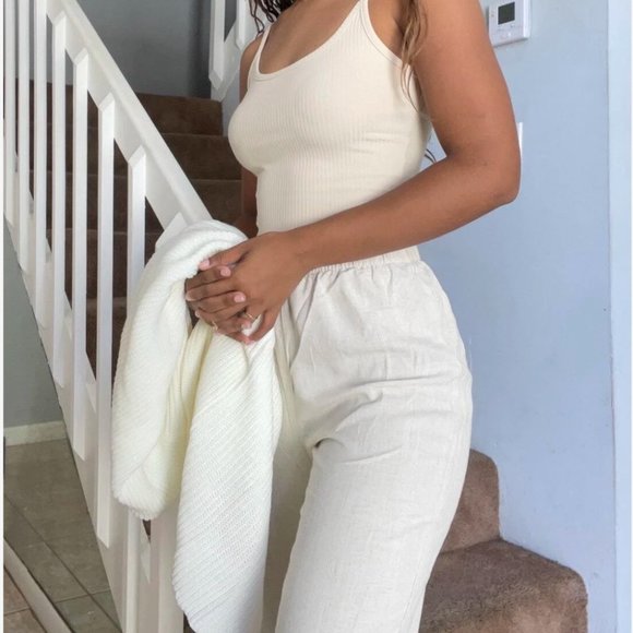 NWOT Neutral Beige Linen Beach Pants - Picture 1 of 5